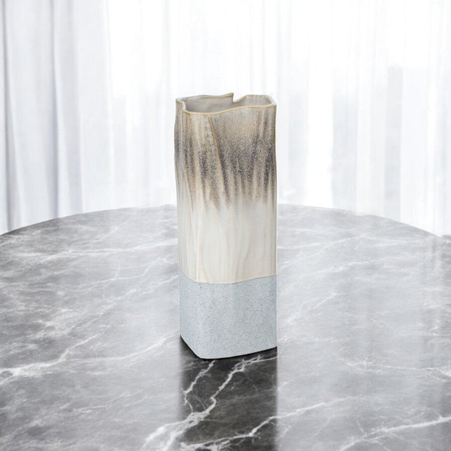 12" Brown Light Blue And Off White Color Block Square Ceramic Table Vase HomeRoots