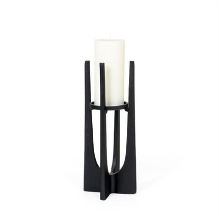 12" Black Distressed Aluminum Geometric Tabletop Pillar Candle Holder HomeRoots
