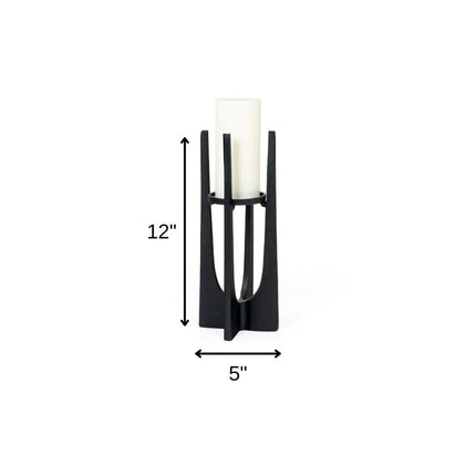 12" Black Distressed Aluminum Geometric Tabletop Pillar Candle Holder HomeRoots