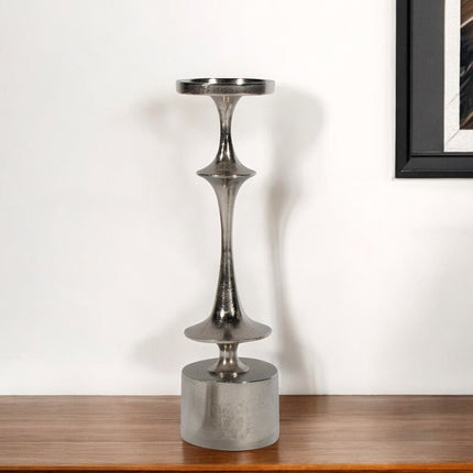 18" Silver Distressed Geometric Metal Tabletop Candle Holder HomeRoots