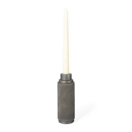 7" Gray Distressed Aluminum Geometric Tabletop Taper Candle Holder HomeRoots