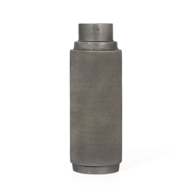 7" Gray Distressed Aluminum Geometric Tabletop Taper Candle Holder HomeRoots