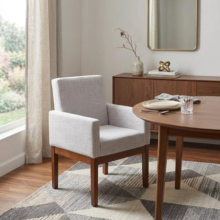 Ivory and Brown Upholstery Dining Arm Chair