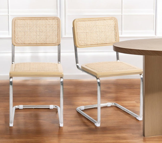Set of Two Natural and Silver Steel Open Back Dining Side Chairs HomeRoots