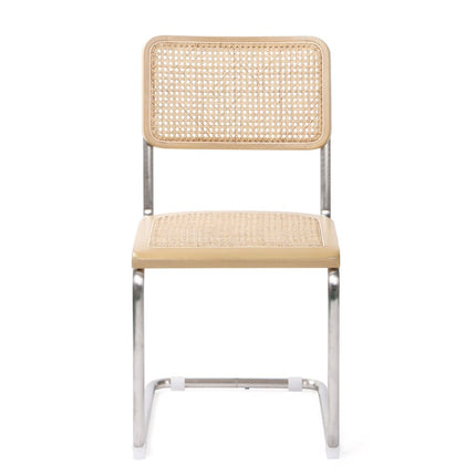 Set of Two Natural and Silver Steel Open Back Dining Side Chairs