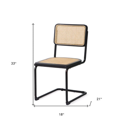 Set of Two Black and Natural Steel Open Back Dining Side Chairs