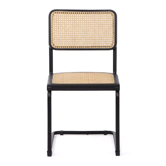 Set of Two Black and Natural Steel Open Back Dining Side Chairs HomeRoots