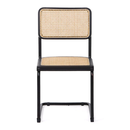 Set of Two Black and Natural Steel Open Back Dining Side Chairs