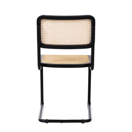 Set of Two Black and Natural Steel Open Back Dining Side Chairs