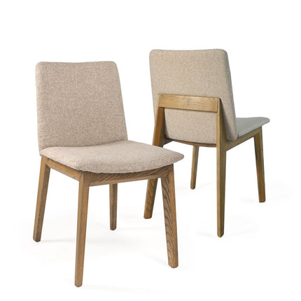 Set of Two White and Brown Fabric Open Back Dining Side Chairs