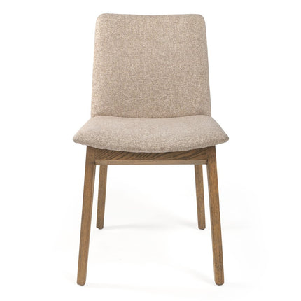 Set of Two White and Brown Fabric Open Back Dining Side Chairs