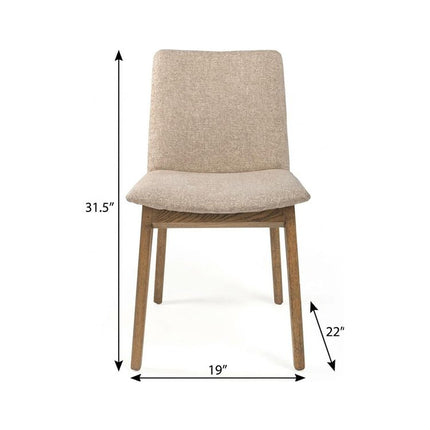 Set of Two White and Brown Fabric Open Back Dining Side Chairs