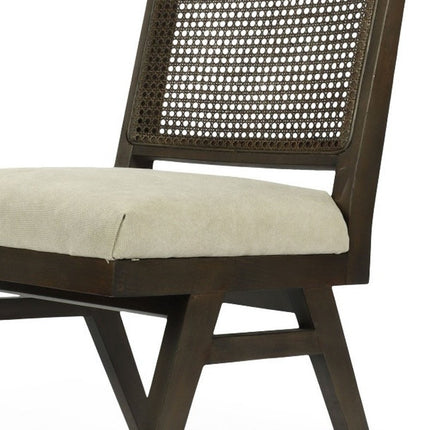 Set of Two Dark Brown And Gray Wood Cane And Upholstery Dining Side Chairs