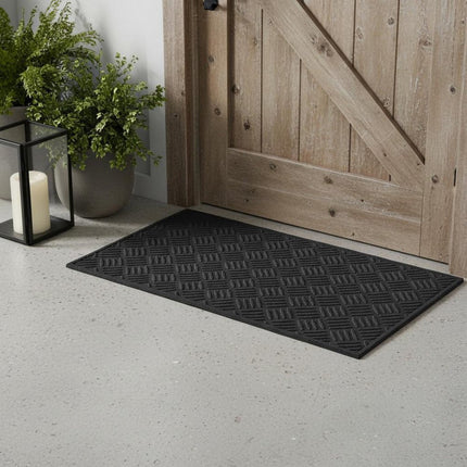 9" X 30" Black Rubber Outdoor Door Mat HomeRoots