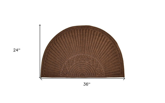 24" X 36" Brown Synthetic Fiber Abstract Outdoor Semi Circle Door Mat HomeRoots