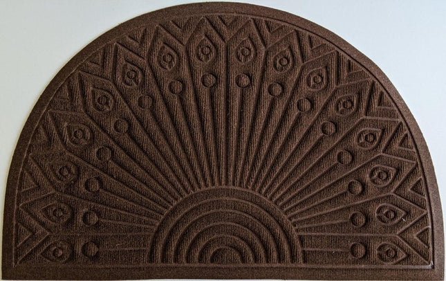 24" X 36" Brown Synthetic Fiber Abstract Outdoor Semi Circle Door Mat HomeRoots