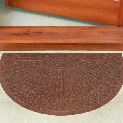 24" X 36" Brown Synthetic Fiber Abstract Outdoor Semi Circle Door Mat HomeRoots