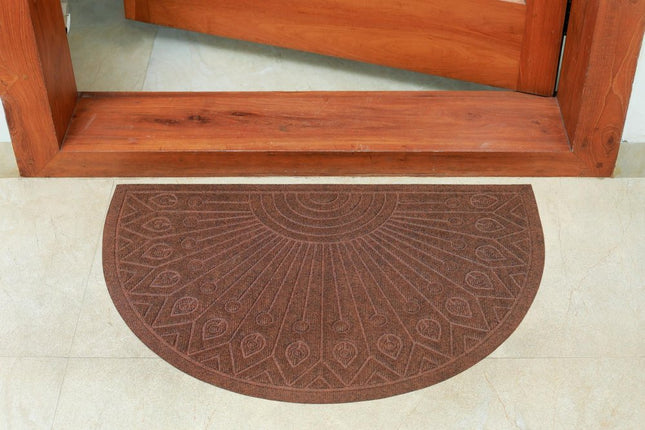 24" X 36" Brown Synthetic Fiber Abstract Outdoor Semi Circle Door Mat HomeRoots