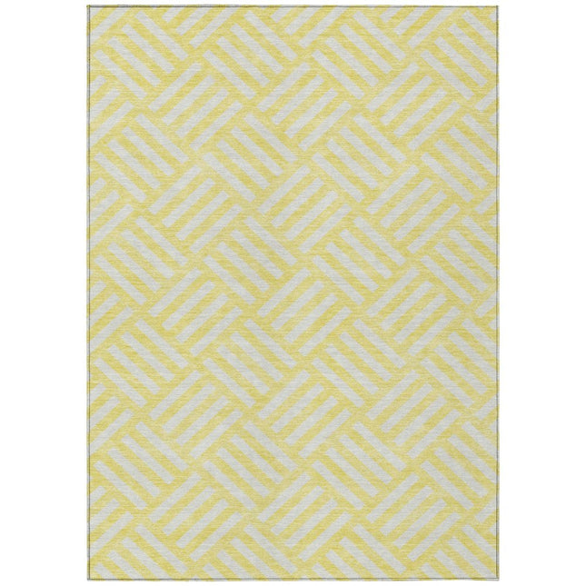 9' X 12' Yellow And Ivory Geometric Washable Indoor Outdoor Area Rug HomeRoots