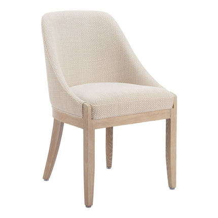 Beige and Natural Upholstery Dining Side Chair