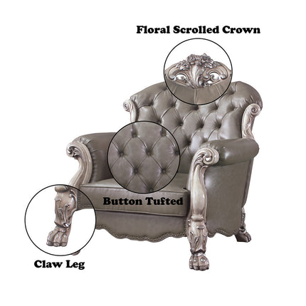 ACME 58177 Dresden Chair with 1 Pillow, Vintage Bone White & PU