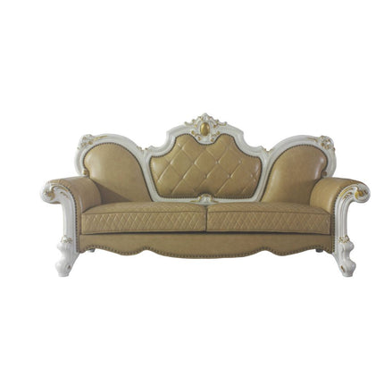 ACME 58210 Picardy Sofa with 5 Pillows, Antique Pearl & Butterscotch PU
