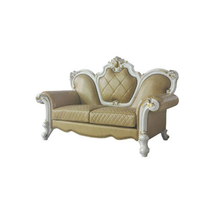 ACME 58211 Picardy Loveseat with 3 Pillows, Antique Pearl & Butterscotch PU ACME Furniture
