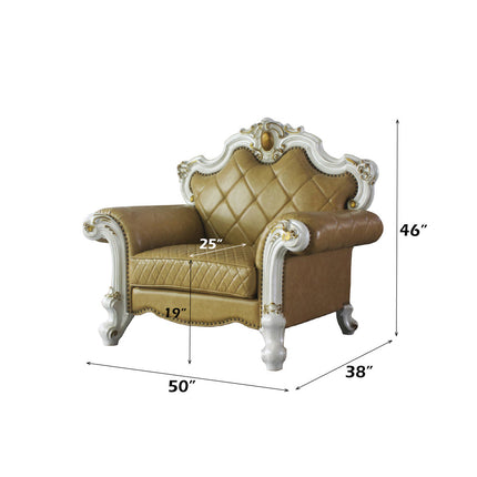 ACME 58212 Picardy Chair with 1 Pillow, Antique Pearl & Butterscotch PU