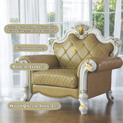 ACME 58212 Picardy Chair with 1 Pillow, Antique Pearl & Butterscotch PU