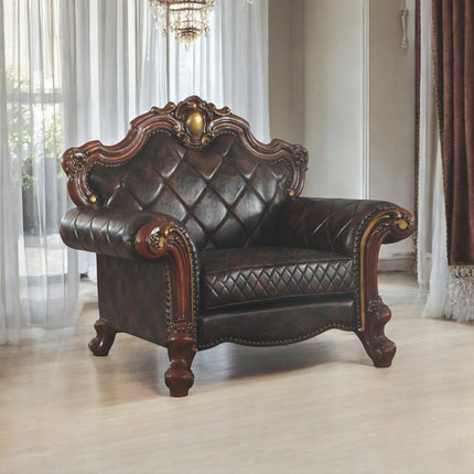 ACME 58222 Picardy Chair with 1 Pillow, Vintage Cherry Oak & PU