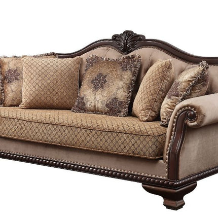 ACME 58265 Chateau De Ville Sofa with 5 Pillows, Fabric & Espresso Finish