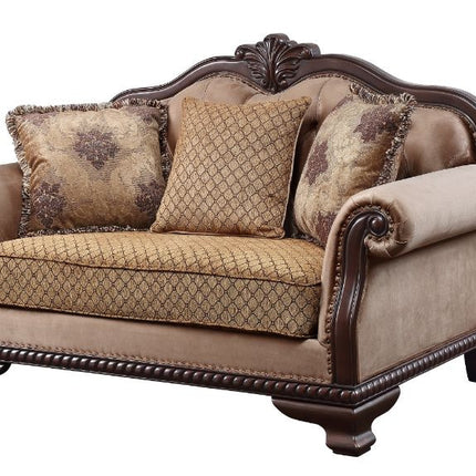 ACME 58266 Chateau De Ville Loveseat with 3 Pillows, Fabric & Espresso Finish