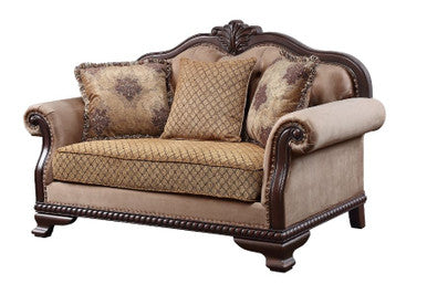 ACME 58266 Chateau De Ville Loveseat with 3 Pillows, Fabric & Espresso Finish ACME Furniture