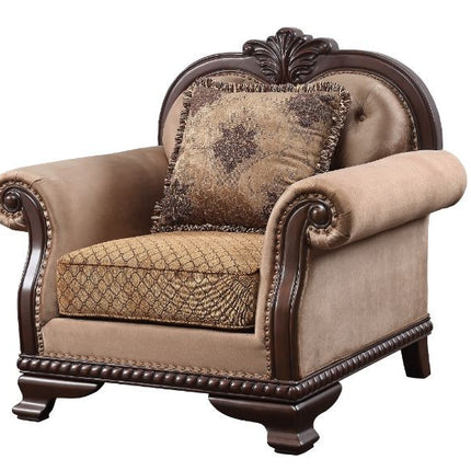ACME 58267 Chateau De Ville Chair with Pillow, Fabric & Espresso Finish