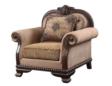 ACME 58267 Chateau De Ville Chair with Pillow, Fabric & Espresso Finish ACME Furniture