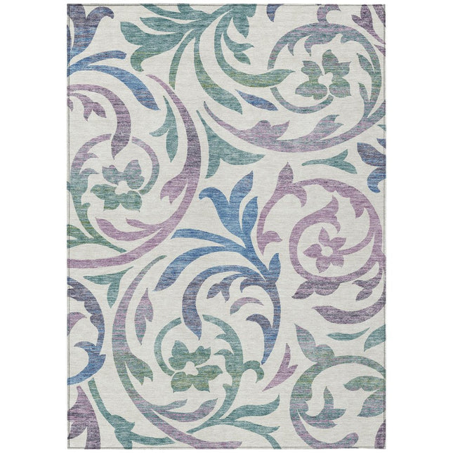 9' X 12' White Purple And Sage Floral Washable Indoor Outdoor Area Rug HomeRoots