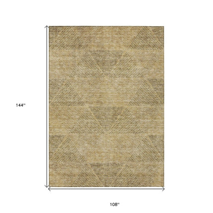 9' X 12' Wheat And Beige Geometric Washable Indoor Outdoor Area Rug