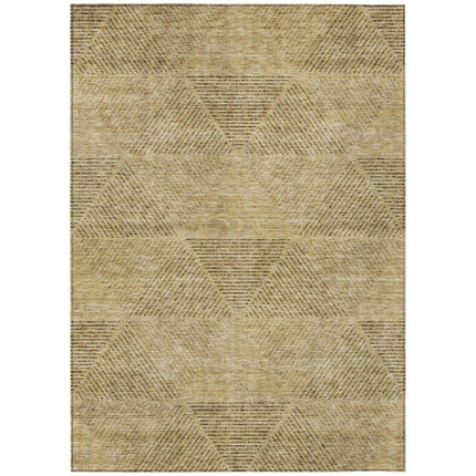 9' X 12' Wheat And Beige Geometric Washable Indoor Outdoor Area Rug