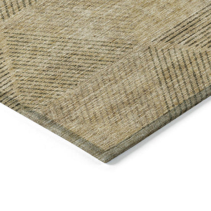 9' X 12' Wheat And Beige Geometric Washable Indoor Outdoor Area Rug