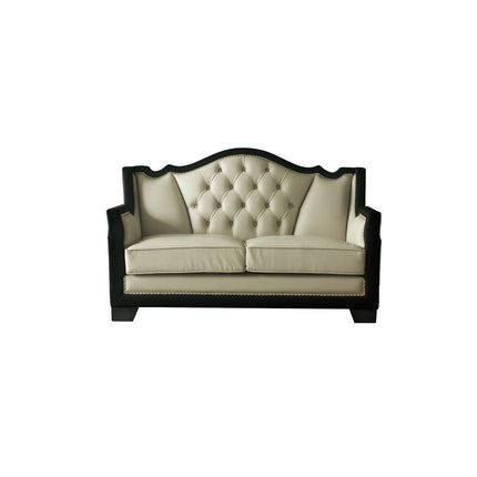 ACME 58811 House Beatrice Loveseat with 2 Pillows, Beige PU, Black PU & Charcoal Finish