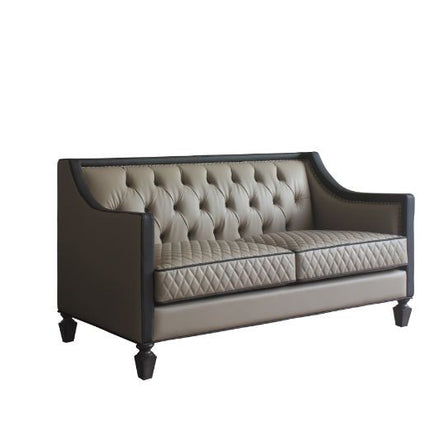 ACME 58816 House Beatrice Loveseat with 3 Pillows, Tan PU, Black PU & Charcoal Finish