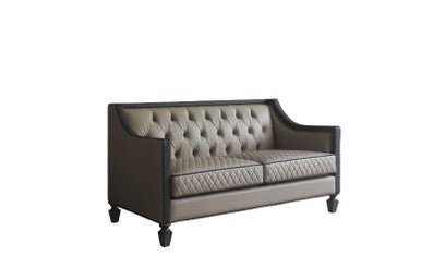 ACME 58816 House Beatrice Loveseat with 3 Pillows, Tan PU, Black PU & Charcoal Finish ACME Furniture