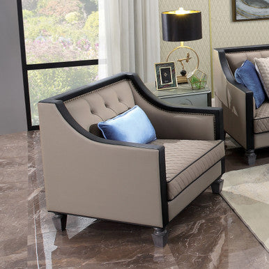 ACME 58817 House Beatrice Chair with Pillow, Tan PU, Black PU & Charcoal Finish ACME Furniture