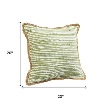 Set of Two 20" Green Beach Striped Cotton Blend Throw Pillows HomeRoots