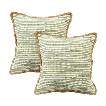 Set of Two 20" Green Beach Striped Cotton Blend Throw Pillows HomeRoots