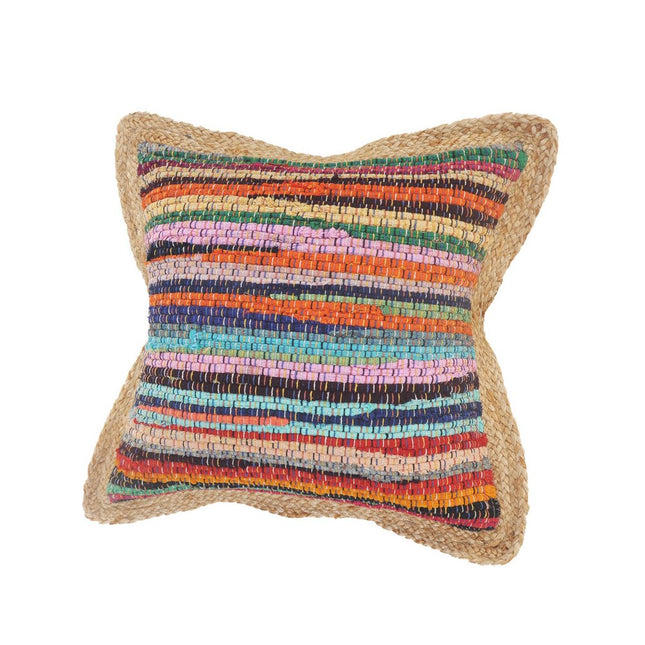 Set of Two 20" Blue Red And Natural Striped Cotton And Jute Throw Pillows HomeRoots