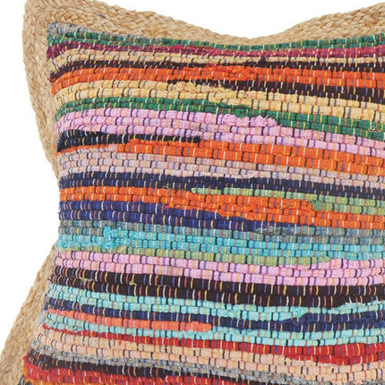 Set of Two 20" Blue Red And Natural Striped Cotton And Jute Throw Pillows HomeRoots
