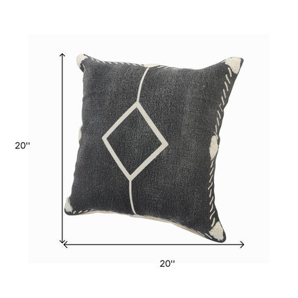 Set of Two 20" Black And Off White Diamond Cotton Throw Pillows HomeRoots