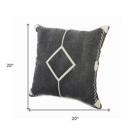 Set of Two 20" Black And Off White Diamond Cotton Throw Pillows HomeRoots