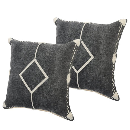 Set of Two 20" Black And Off White Diamond Cotton Throw Pillows HomeRoots